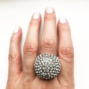 Chunky diamond rhinestone silver dome ring